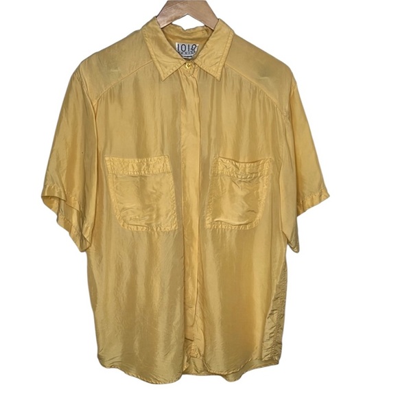 Vintage IOIO Design Yellow Silk Button Up Oversized Shirt Women Size L - Picture 1 of 5
